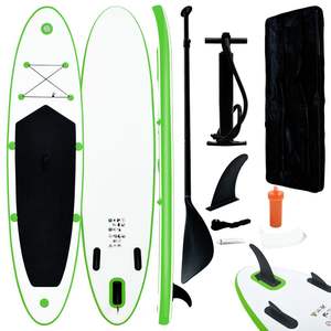 Ensemble de planche à pagaie gonflable verte et blanche avec accessoires pour le paddleboard - Product Image 1