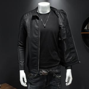 Fashion Men's Genuine <b>Leather</b> <b>Jackets</b>, Autumn <b>Suede</b> Solid Color Men's <b>Jacket</b>, Popular Simple Casual <b>Leather</b> Men's <b>Leather</b> <b>Jacket</b> - Product Image 2