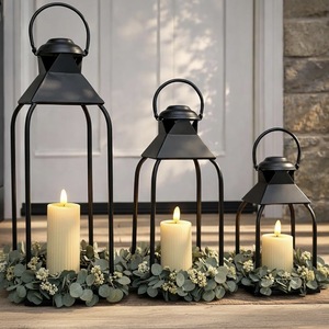 Wholesale Trending Style <b>Black</b> Metal Candle Pillar Holder <b>Lanterns</b> for Home and Events Decorations - Product Image 1