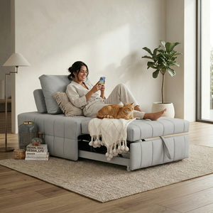 Canapé-lit convertible moderne à pieds métalliques, en mousse, style Mid-Century, multifonctionnel, adapté aux animaux domestiques, en tissu, pour salon - Product Image 6