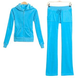 Sweat-shirt avec pantalon de survêtement Full Zip Up Plain Velvet Womens Velour Jogger Set rose Suede Tracksuit Women's Gym Tracksuit - Product Image 2