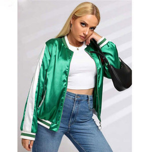 Servicio OEM, Chaqueta Bomber de Satén Transpirable de Manga Larga para Mujer, Chaqueta Varsity de Béisbol de Satén con Mangas Completas - Product Image 3