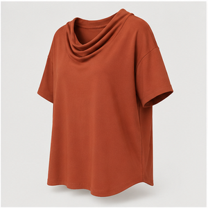 T-shirt pour femme à col bénitier, manches courtes, coupe décontractée, couleur orange rouille WTS-0035 - Product Image 4