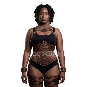 Underbust Steelboned Fashion And Club Wear Brown Satin Harness Corset - Product Image 1