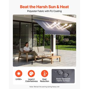 Auvent de terrasse rétractable manuel, hauteur réglable 78 pouces, abri pare-soleil pour porte et fenêtre - Product Image 3