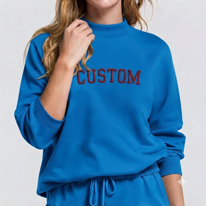 เสื้อสเวตเชิ้ตคอเต่าปักลายตามสั่งสำหรับผู้หญิง สีน้ำเงิน ผ้าฝ้าย แขนยาว สวมใส่สบายๆ ในฤดูใบไม้ร่วง - Product Image 1