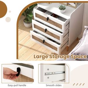 Comodino Moderno con 3 Cassetti Decorati in Rattan - Product Image 2