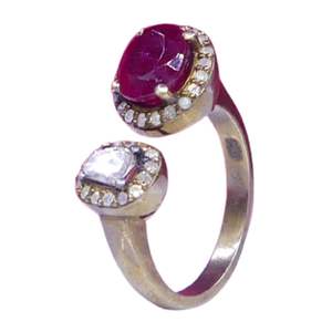 แหวนเงินแท้ 925 ชุบทอง ประดับพลอยทัวร์มาลีน ทรงโบราณ สำหรับทุกเพศ สั่งซื้อขั้นต่ำน้อย - Product Image 1