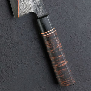 Cuchillo de cocina premium hecho a mano con patrón de cobre damasco y mango de madera estabilizada para acampar y cocinar en viajes. - Product Image 5