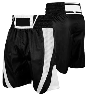 Shorts de boxe noirs pour hommes avec bandes latérales blanches, en polyester respirant, vêtements d'arts martiaux, coupe régulière, taille adulte - Product Image 1