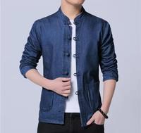 Blouson Bomber Unisexe en Jean Décontracté à Capuche Col Montant Coupe Droite Automne Coton Lavé Couleur Unie Fermeture Éclair Avant