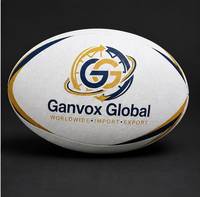 Ganvox Global Beyaz Rugby Topu Mavi ve Altın Logolu Hafif Dayanıklı Bütil İç Lastikli Promosyon Spor Malzemesi Dış Mekan Kullanımı