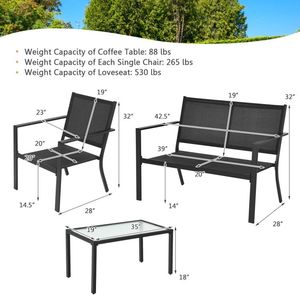 Juego de Muebles de Jardín de 4 Piezas con Sofá y Mesa de Centro con Estructura de Acero para Entretenimiento al Aire Libre - Product Image 5