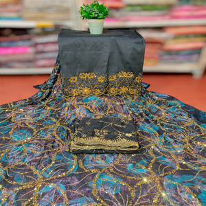 Ensemble Dirac Fransawi en Chiffon à Imprimé Floral et à Effet Slub, avec Perles Tubulaires, Design Élégant pour Filles et Femmes, Robes de Soirée et de Mariage - Product Image 1