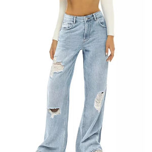 Pantalon en jean taille haute classique à jambe large style urbain pour femme, service OEM ODM, jean ample respirant à vendre - Product Image 5