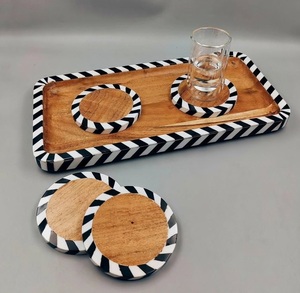 Plateau de service en bois en gros, design rayé en résine, personnalisé pour restaurants, plateau à fruits secs pour le petit-déjeuner - Product Image 2
