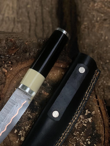 Couteau de camping pliant artisanal OEM personnalisé en acier Damas cuivré, lame de 10 pouces, manche en résine époxy, étui en cuir premium avec poignée - Product Image 5