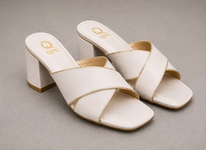 Sandales mules à talons hauts blanches pour femmes, à bout ouvert, avec brides croisées, à enfiler, décontractées, en Raxine, toutes saisons - Product Image 3