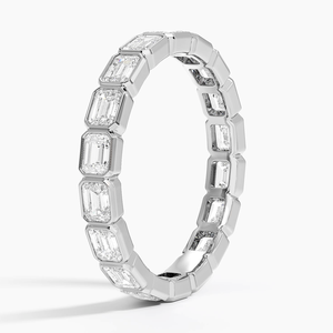 925 Sterling <b>Silver</b> Yellow Gold Plated Lab Grown <b>Emerald</b> Cut Diamond Halo Eternity Band <b>Ring</b> Wedding Anniversary Gift - Product Image 3