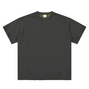 Camiseta Oversize de Algodón 100% para Hombre con Diseño de Bloques de Color Vintage y Efecto Salpicado, Corte Holgado y Paneles Cosidos, Lavado Ácido - Product Image 5