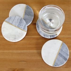 Sous-verres en marbre de pierre artisanaux écologiques, durables, lavables, finition naturelle, tapis et coussinets confortables - Product Image 3