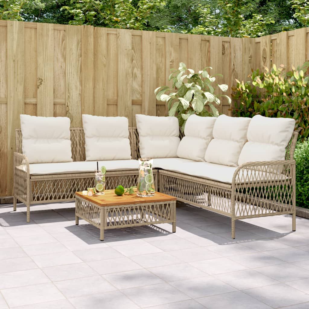 Outdoor Rattan Loveseat With Cushions & Built-In Table - 2-Seat Patio Conversation Set