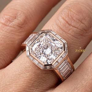 Magnifique bague de fiançailles et de mariage 5.1CT D VS1 en or massif 18 carats plaqué or rose, diamant de laboratoire taille Asscher certifié IGI - Product Image 5