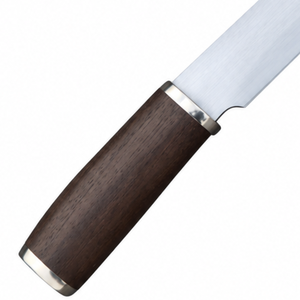 Cuchillo de trinchar de hoja larga plateada con mango de madera marrón oscuro, punta puntiaguda con refuerzo metálico para cortar carne y cocinar - Product Image 4