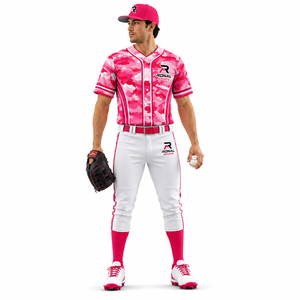 Uniforme de Béisbol RONAL SPORTS, Camiseta de Manga Corta Rosa Camuflaje, Pantalones Blancos, Transpirable, Unisex, para Adultos, Todas las Temporadas - Product Image 3