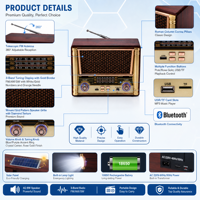 RAISENG R-1826BT R-1828BT R-1829BT Radio Retro AM FM SW 3 Band Portabel Radio Isi Ulang Speaker Audio Rumah
