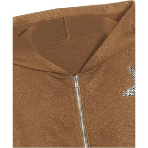 <b>Top</b> Quality <b>Women's</b> Brown <b>Sequined</b> Star Hoodie Oversized Zipper Front Sweatshirt Knitted Cotton Autumn Casual Streetwear OEM - Product Image 6
