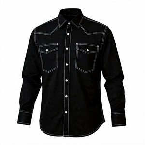 2026 High Quality Customizable Unisex Black Western Style Breathable <b>Flame</b> Retardant Silk Screen Printed Work <b>Shirt</b> Long Sleeve - Product Image 1