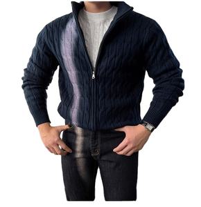 เสื้อสเวตเตอร์ไหมพรมแขนยาวสำหรับผู้ชาย แบบมีซิป คอเสื้อแบบริบ  เสื้อคาร์ดิแกนไหมพรม  เสื้อแจ็คเก็ตไหมพรม  เสื้อสเวตเตอร์ขนสัตว์สำหรับผู้ชาย - Product Image 1