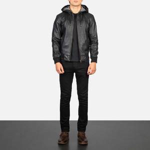 Chaqueta con Capucha de Cuero PU Negra para Hombre, Estilo Motociclista, Cierre de Cremallera, Corte Regular, Color Sólido, para Otoño - Product Image 3