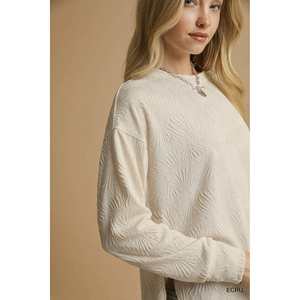 Haut à manches longues en tricot texturé ECRU pour femme Umgee, taille S - Product Image 2