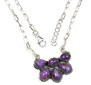 Purple <b>Copper</b> Turquoise Stone Flower Pendant Necklace 925 Sterling Silver Bohemia Style Link <b>Chain</b> Women's Everyday Wear - Product Image 1