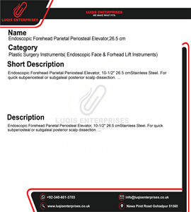 Elevador Endoscópico para Periósteo de Frente y Parietal, 26.5 cm, Acero Inoxidable, Instrumento Quirúrgico para Endoscopia Facial y Plástica - Product Image 5