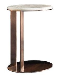 Table basse ronde moderne artisanale avec piétement en métal gris et plateau en pierre crème, table d'appoint pour salon - Product Image 4