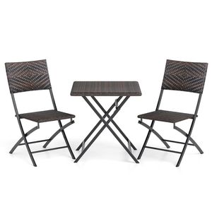 Ensemble de bistrot en rotin avec table et chaises pliantes d'extérieur 3 pièces avec sièges en osier pour meubles de patio - Product Image 4