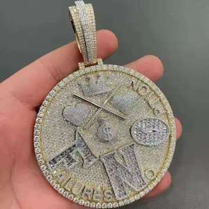 Hip Hop Iced Moissanite Pendant Round Brilliant Cut Silver Plated Bezel Set Coin Charm Party Jewelry Custom Design - Product Image 3