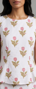 Conjunto Formal de Top Peplum y Pantalones Largos con Estampado de Tulipanes, Acolchado de Algodón, Transpirable, de Secado Rápido y Ecológico para Verano - Product Image 3