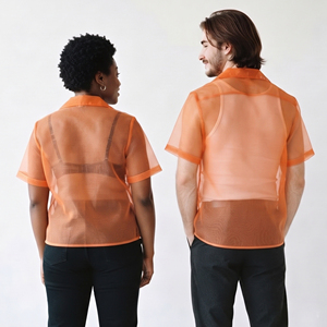 Chemise unisexe transparente orange à manches courtes, col rabattu, boutonnée sur le devant, décontractée, pour le printemps et l'été - Product Image 2