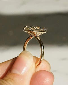 14K Yellow Gold Art Deco Ring 5.50 Ct <b>Cushion</b> Cut Lab-Grown Diamond <b>Rectangular</b> Shape Double Claw Prong Engagement Ring - Product Image 3