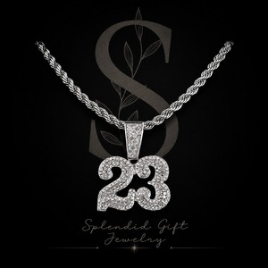 Nouveau Collier Cubain Tendance Numéro 23 avec Pendentif, en Alliage, Entièrement Sertie de Cristaux, Pendentif Ras du Cou Hipster, Bijou Personnalisé en Argent, Cadeau - Product Image 1