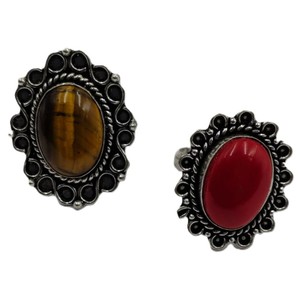 Wholesale Oxidized Silver Tiger Eye & Red Coral Gemstone <b>Ring</b> for Women | Vintage Handmade <b>Statement</b> Jewelry Bulk Supplier - Product Image 4