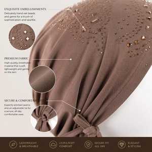 Hijab en soie marron brodé extensible fait main pour femme – Broderie et travail d'aiguille - Product Image 2