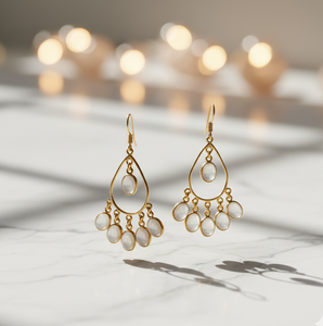 ต่างหูรูปวงรีสีขาวรุ้งธรรมชาติขายดี ทำจากเงินแท้ 925 ชุบทอง 18K แบบห้อย เหมาะสำหรับใส่ไปงานปาร์ตี้ - Product Image 2