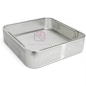 Reusable Stainless Steel Sterilization Mesh Tray 10x9.5x4 | OEM Custom Wire Mesh <b>Box</b> <b>Drop</b> Handle Manual Medical Surgical Use - Product Image 1