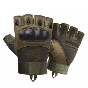 Breathable Anti <b>Slip</b> Protection Tactical Gloves <b>Half</b> Finger Leather Hook & Loop Closure Unisex Cycling Gloves - Product Image 1