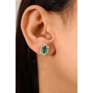 14K White Gold 1.17ct Oval Emerald Cut Diamond Cluster <b>Earrings</b> - Product Image 3